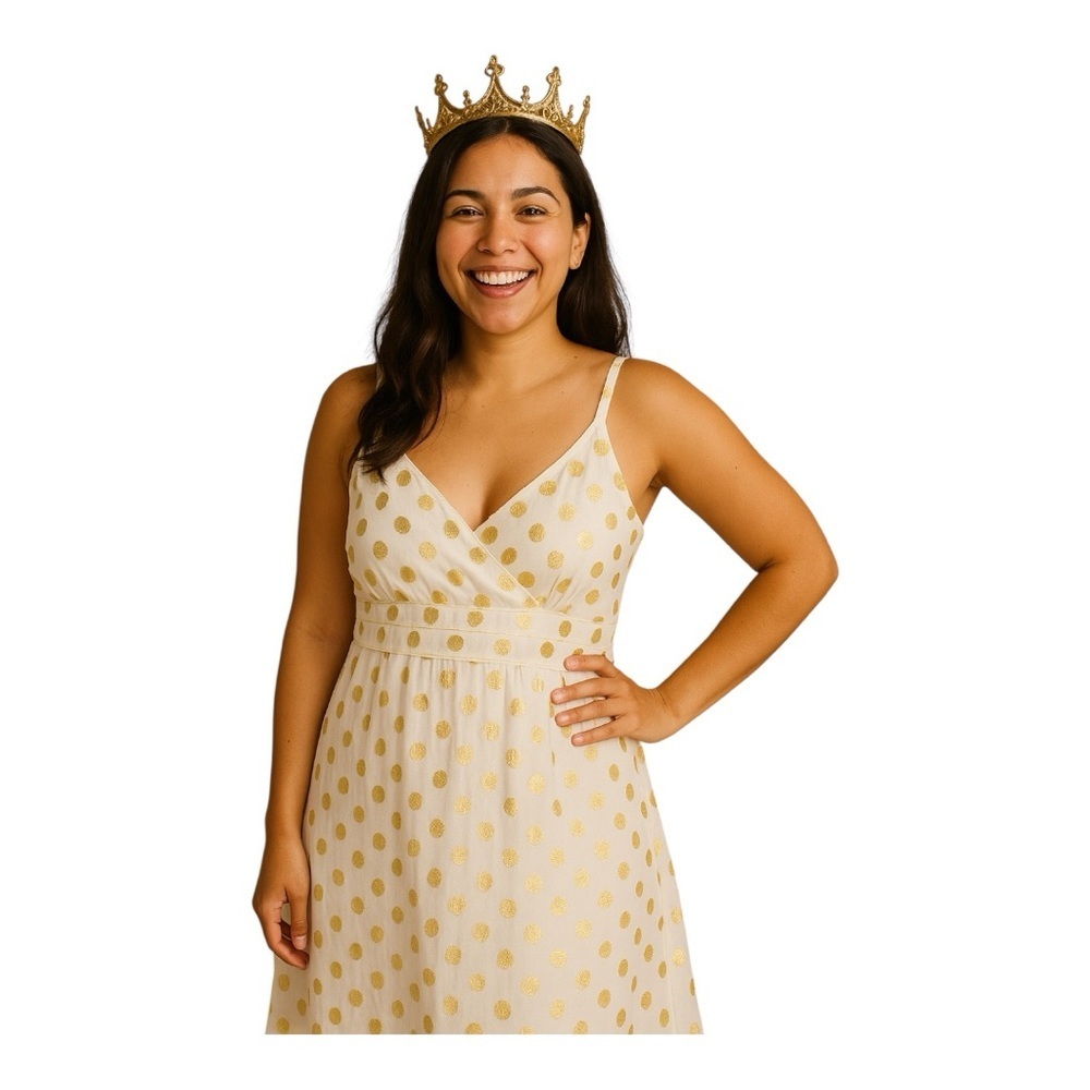 H&M White & Gold Polka Dot Dress Size 12 | Sleeveless Lined Party Dress